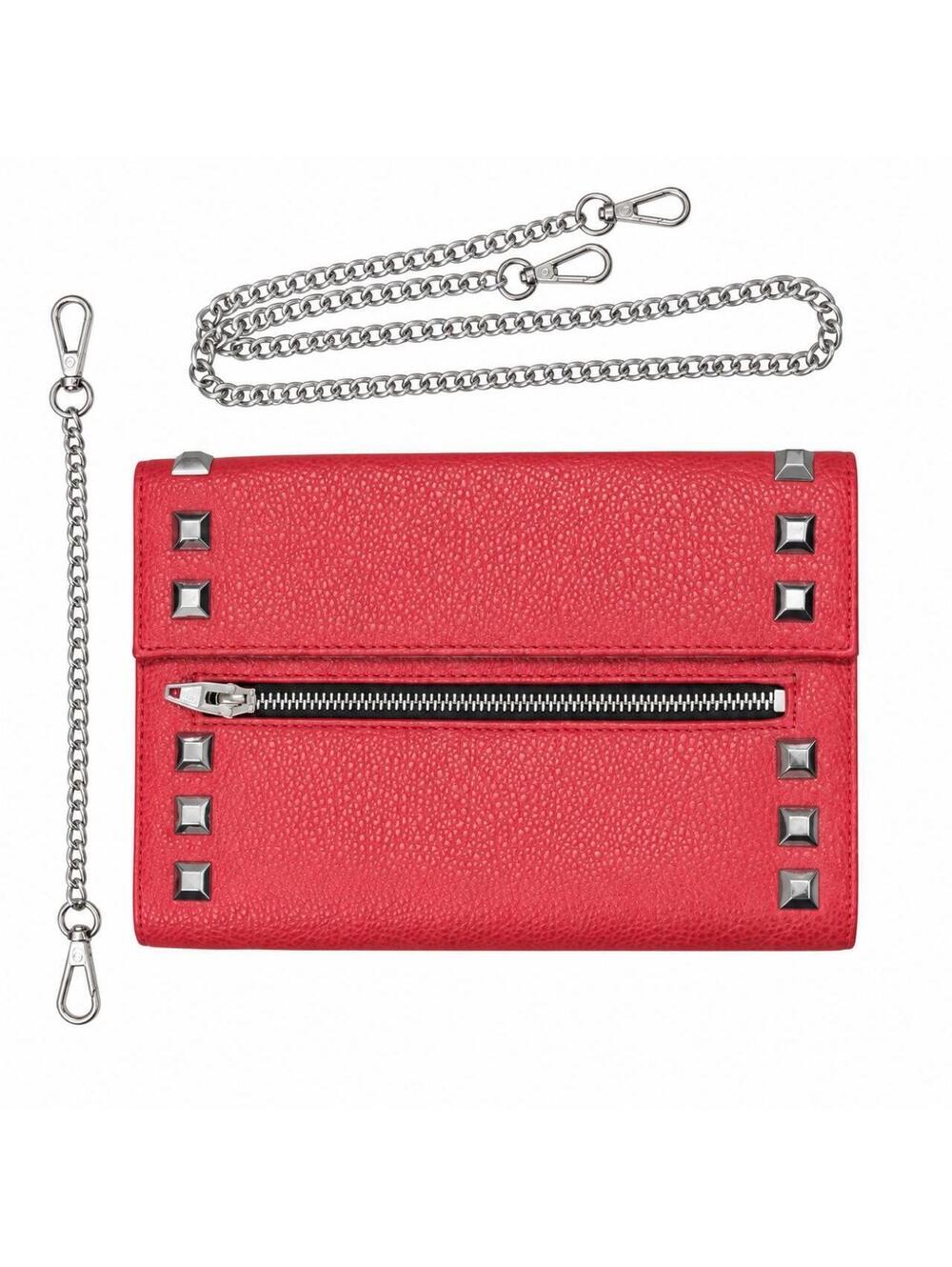 Red Studded Envelope Clutch with Removable Silver Chain Strap